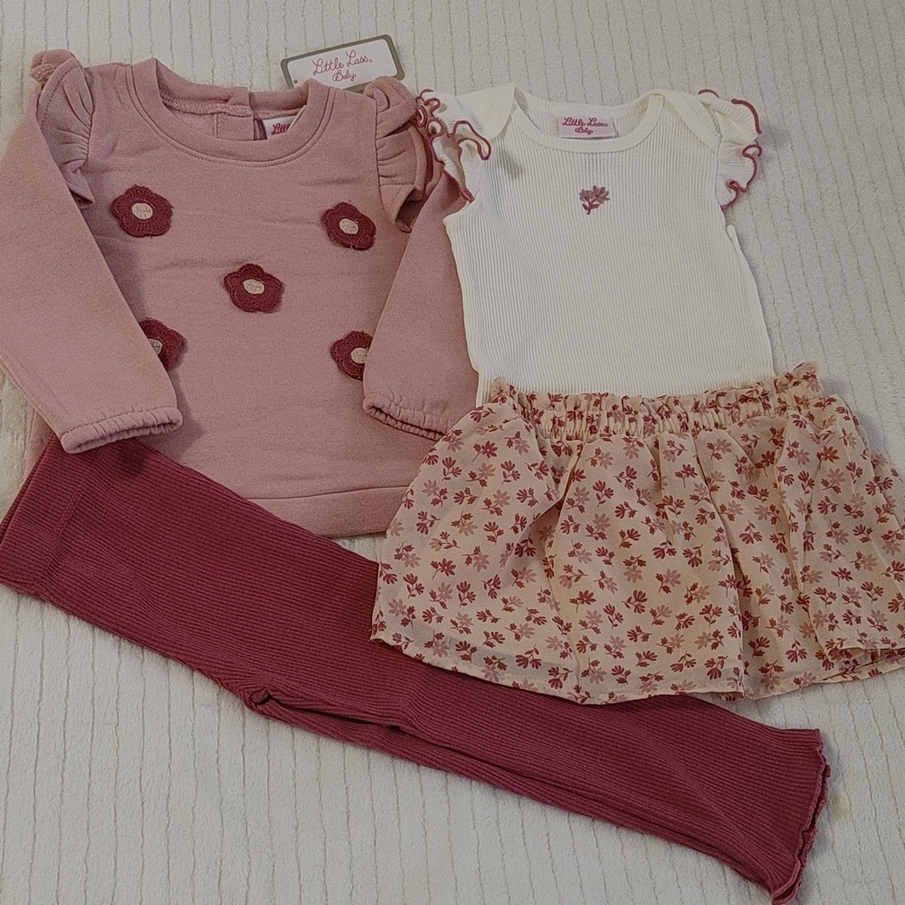 Pink and Cream Baby 4 PC Outfit Set